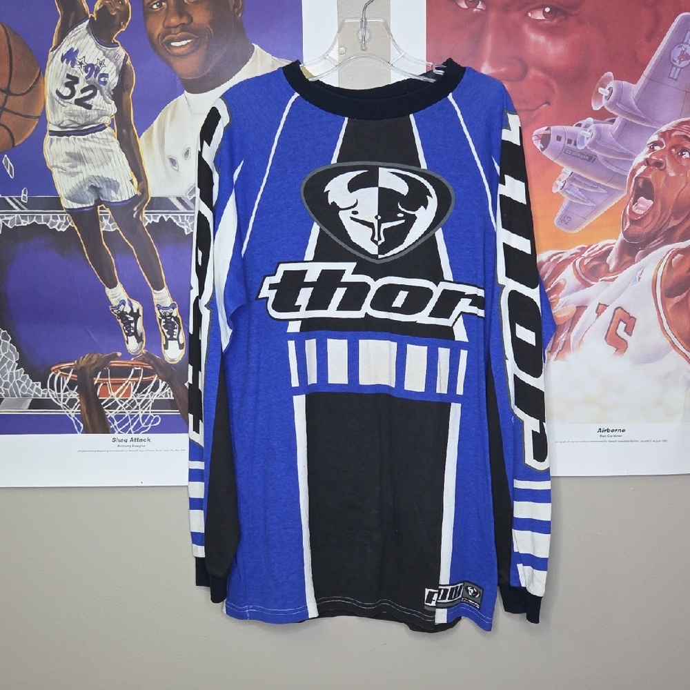 Vintage Thor Blue and White Graphic Motorcross Shirt
